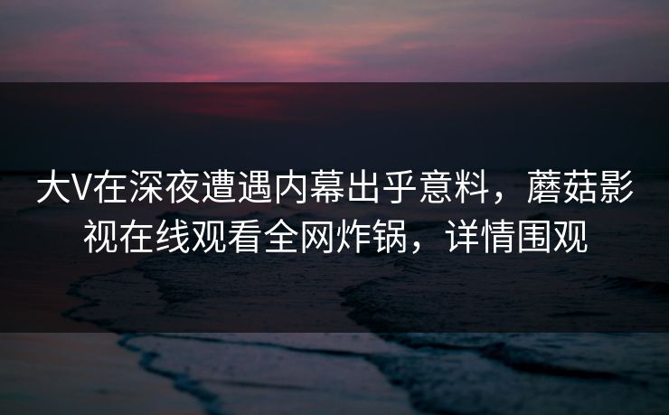 大V在深夜遭遇内幕出乎意料，蘑菇影视在线观看全网炸锅，详情围观