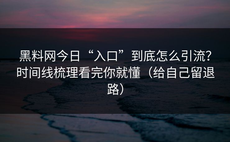 黑料网今日“入口”到底怎么引流？时间线梳理看完你就懂（给自己留退路）